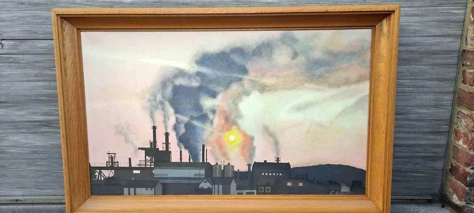 Huile sur toile industriel signe c Gillain, Enlèvement, Toile