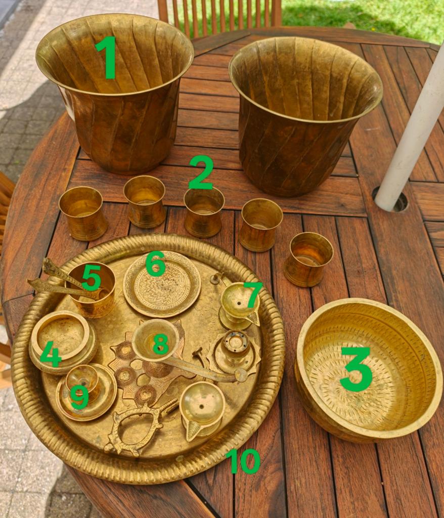 Authentieke Indiase messing ritual set. Puja, abishekam., Antiek en Kunst, Antiek | Brons en Koper, Ophalen