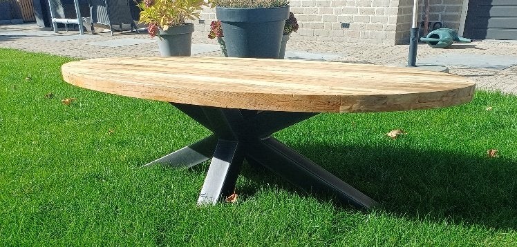ovale industriële spinpoot salontafel, Huis en Inrichting, Ophalen, 100 tot 150 cm, Modern/industriëel, 50 tot 100 cm