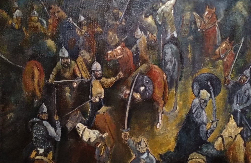 "De Laatste Slag", Antiek en Kunst, Kunst | Schilderijen | Klassiek, Olieverf, Handgeschilderd, Overige onderwerpen, Doek