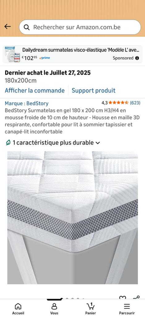 Sur matelas en gel 180x200, Huis en Inrichting, Slaapkamer | Matrassen en Bedbodems, Matras