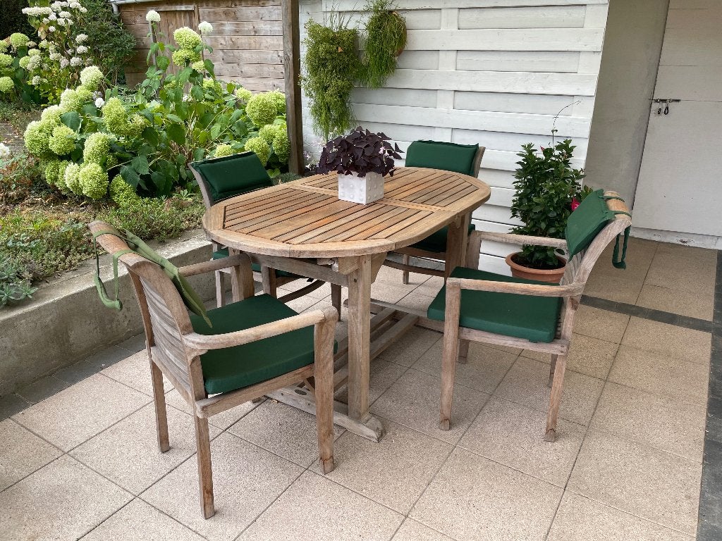 4 persoons tuinset  van massief teakhout, Ophalen, 4 zitplaatsen, Gebruikt, Teakhout