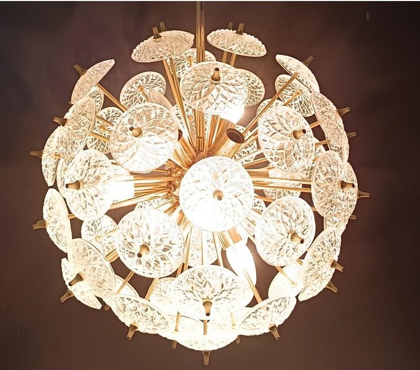 Vintage spoetnik sneeuwbal hanglamp - Val Saint Lambert, Gebruikt, Vintage, Ophalen of Verzenden, Metaal