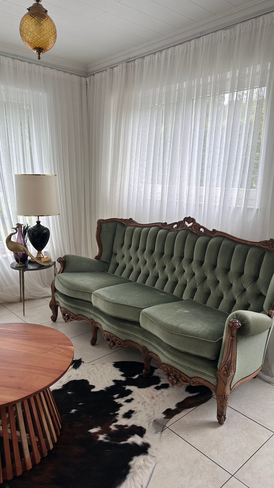 Prachtige Louis XV salon, 3zit + 2 x 1 zit - groen velours, Ophalen