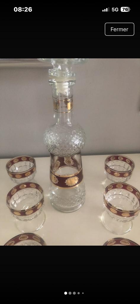 Carafe et 8 verres art déco Bordeaux et or ,  magnifique, Antiek en Kunst, Antiek | Glaswerk en Kristal, Ophalen of Verzenden