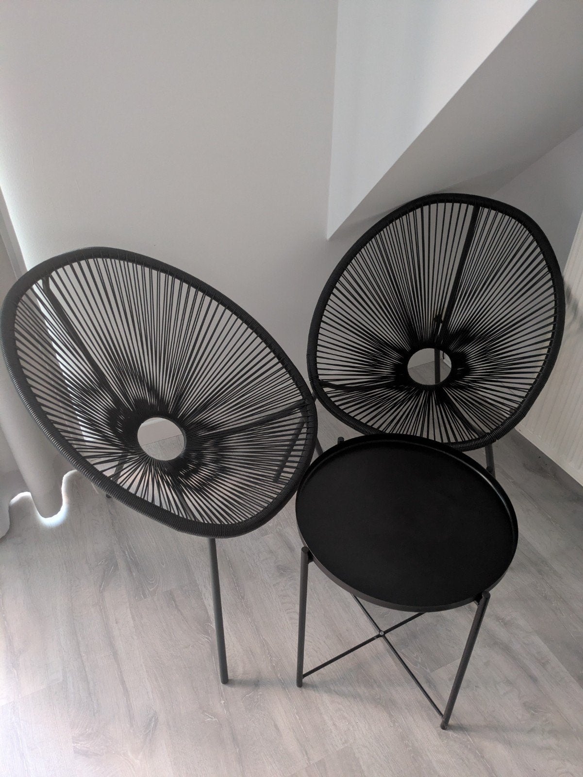 Acapulco tuinset zwart – 2 stoelen, bankje en tafeltje, Tuin en Terras, Ophalen