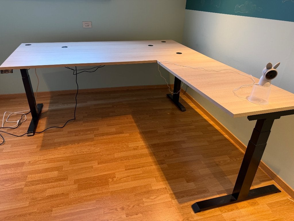 Elektrisch hoog laag hoek bureau, Ophalen, Elektrisch, Hout, 100 cm
