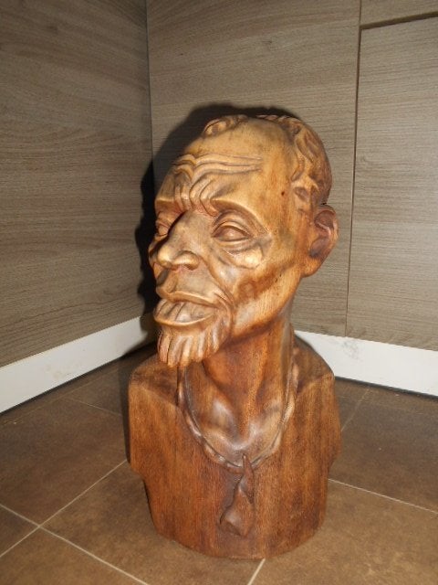 Buste beeld - Afrikaanse man - Gesigneerd, Ophalen of Verzenden, Beeld, Hout, Afrika