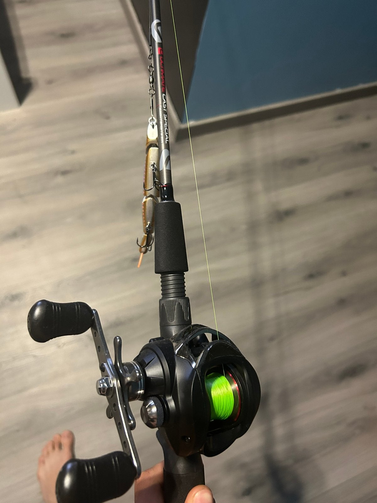 Baitcaster en net, Ophalen of Verzenden, Zo goed als nieuw, Complete set