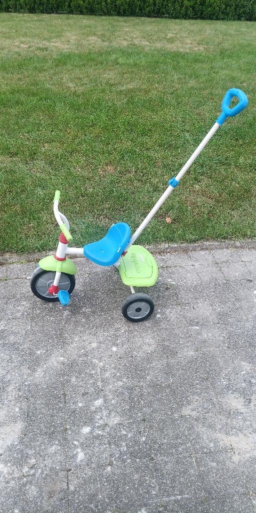 Smoby driewieler met duwstang + tractor gratis, Ophalen, Gebruikt, Smooby, Duwstang