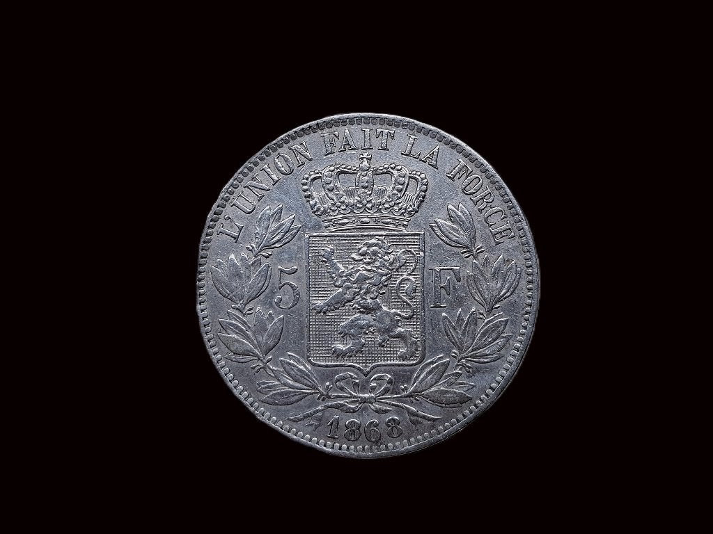 5 francs 1868 Leopold II, Postzegels en Munten, Ophalen of Verzenden, Zilver, Zilver