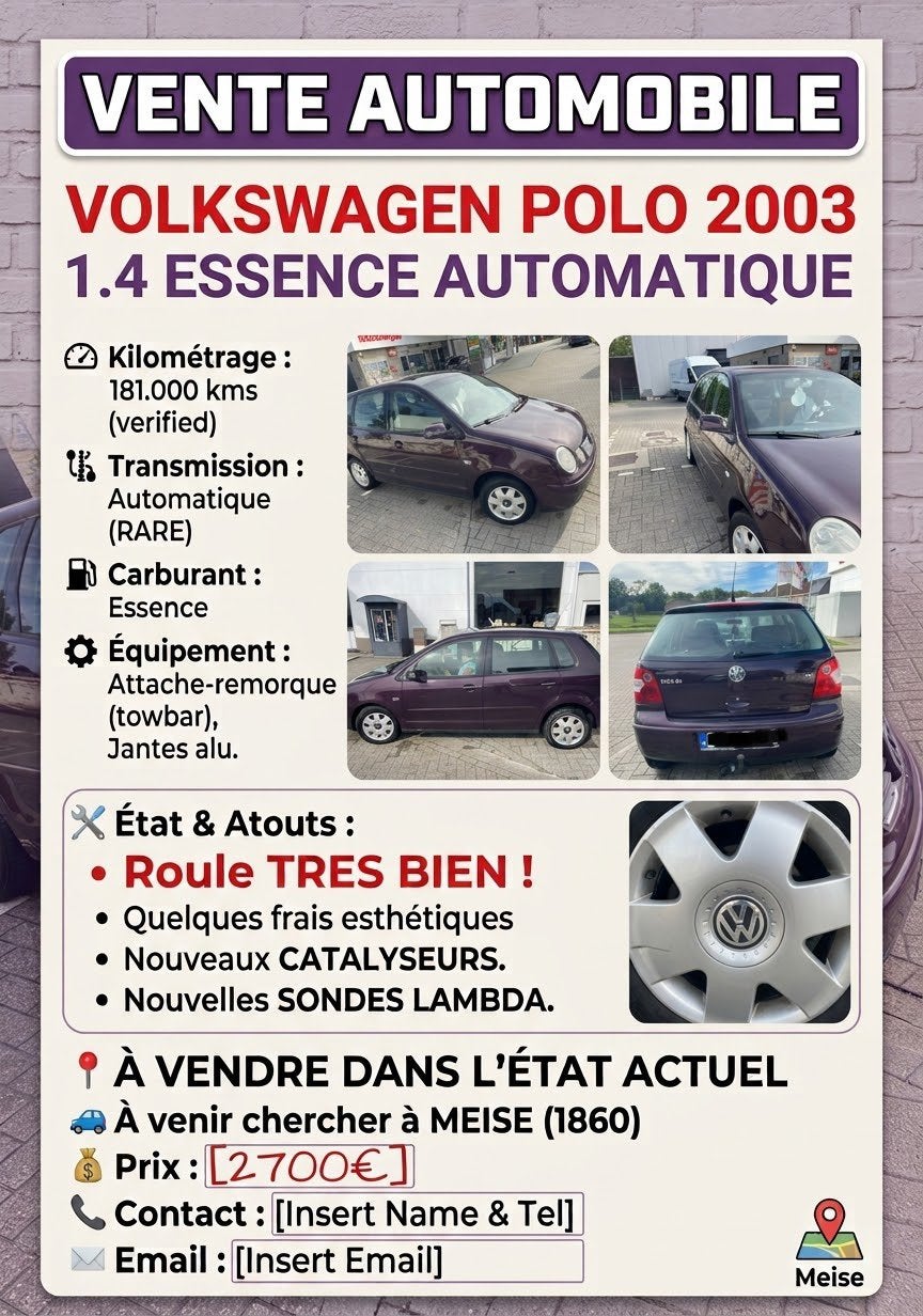 VOLKSWAGEN POLO 1.4 AUTOMATIC, Autos : Pièces & Accessoires, Enlèvement ou Envoi