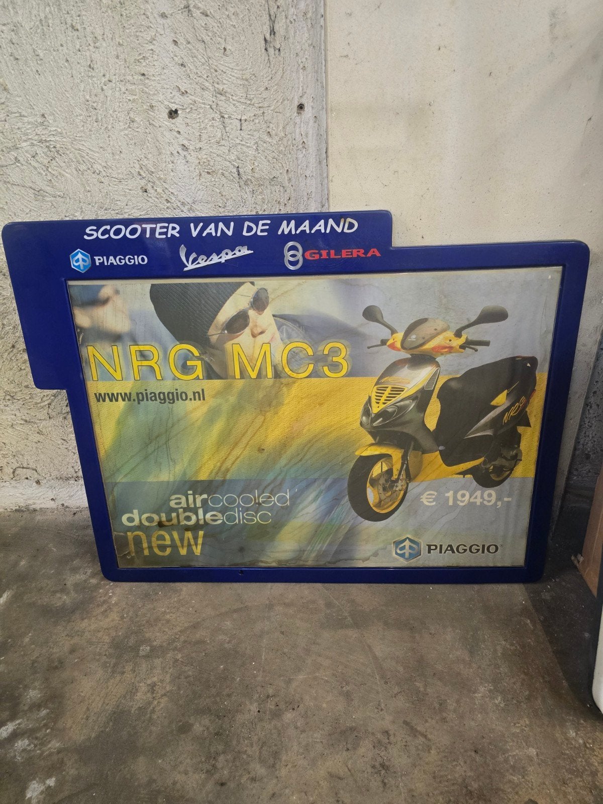 Origineel reclame bord Piaggio NRG, Fietsen en Brommers, Brommeronderdelen | Scooters, Ophalen, Gebruikt, Piaggio