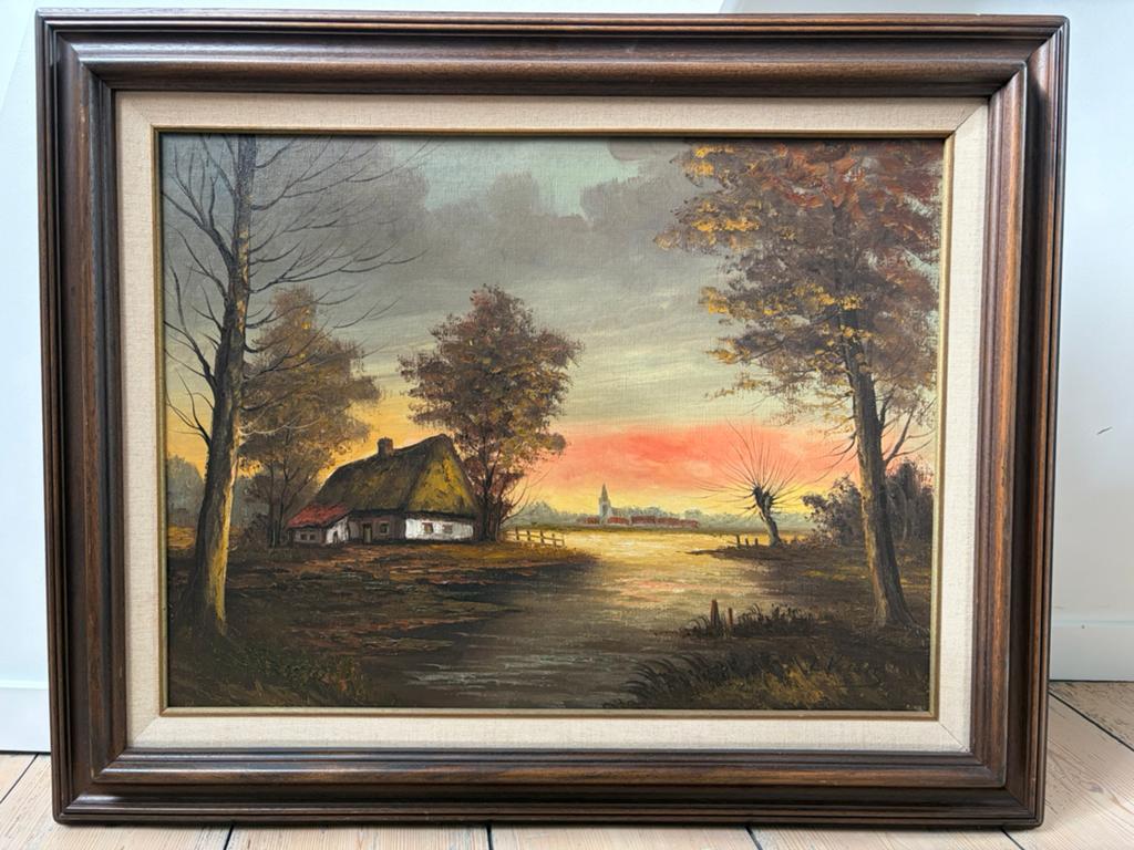 Olieverfschilderij in houten kader, Antiek en Kunst, Ophalen