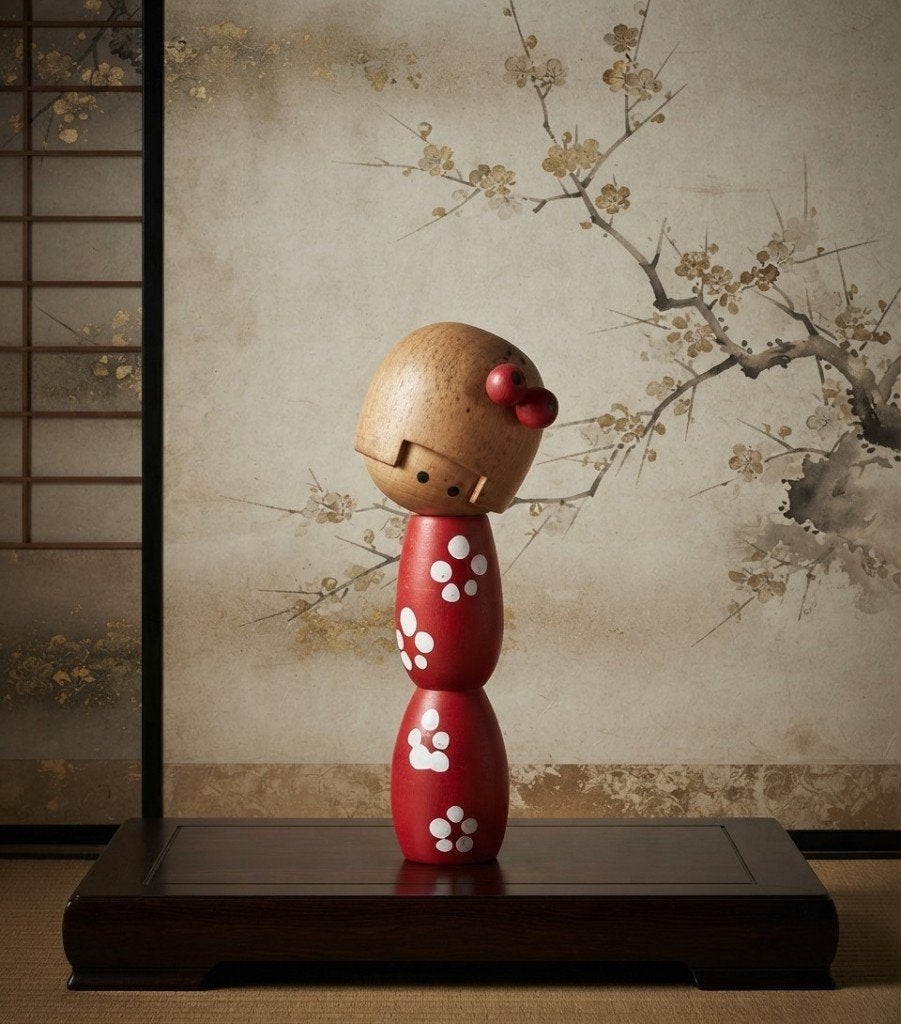 Lieve gesigneerde Kanzashi Kokeshi, Hout, Handgemaakt, Verzenden, 15 cm