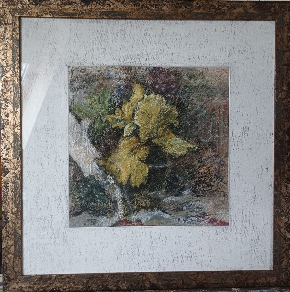 Schilderij iris, pastelkrijt, ingelijst., Antiek en Kunst, Ophalen