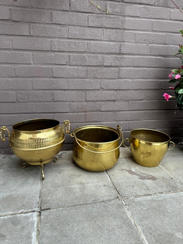 Set vintage messing bloempotten / cachepots – antiek stijl, Enlèvement