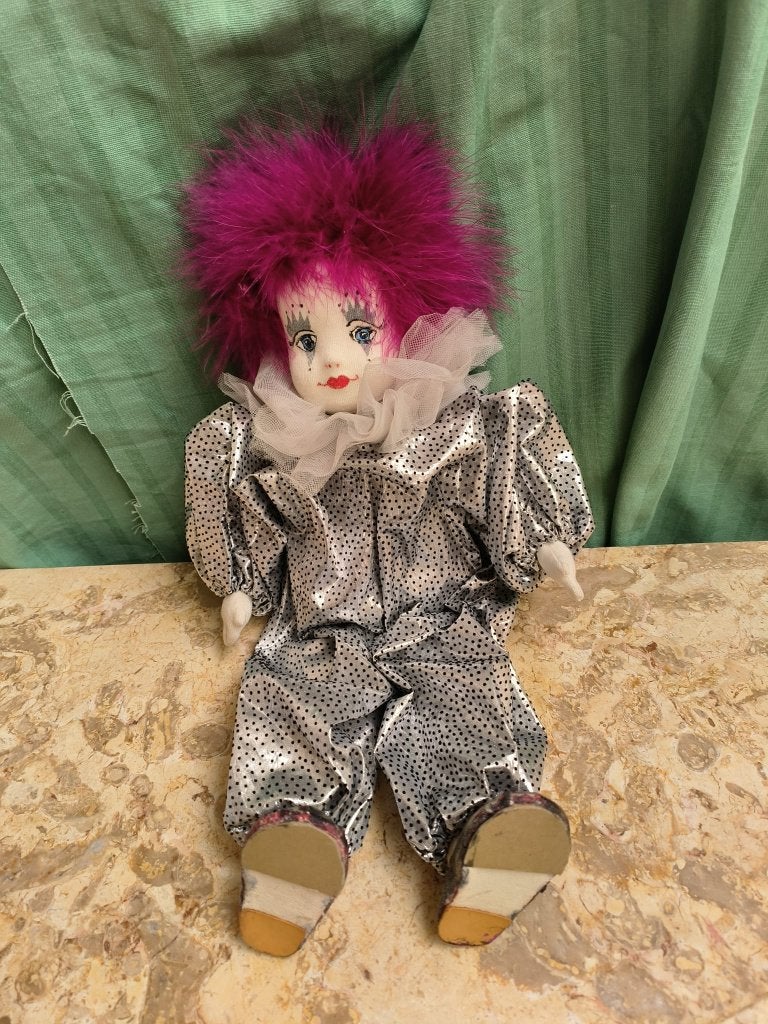 Vintage clown met paars haar, Enlèvement ou Envoi, Utilisé, Poupée