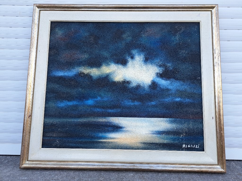 Huile sur panneau marine signe rigazzi, Antiek en Kunst, Kunst | Schilderijen | Klassiek, Ophalen of Verzenden, Paneel