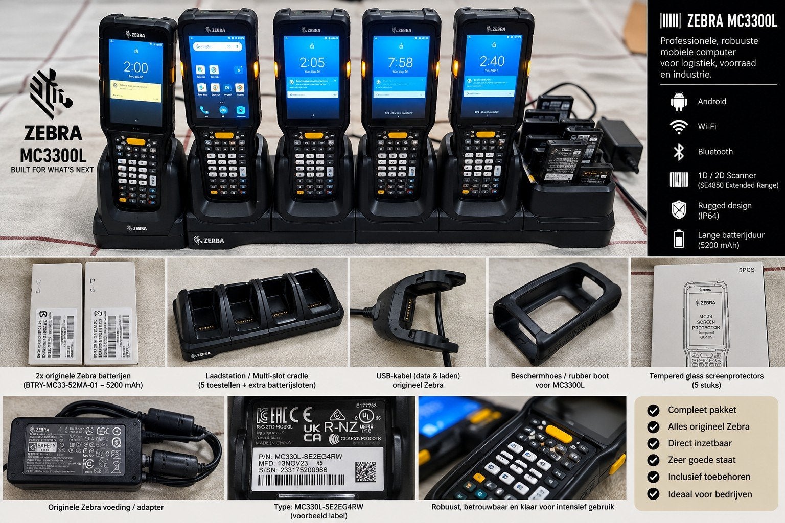 5x Zebra MC3300L Professionele Handscanner – Complete Set +, Ophalen, Nieuw, Accessoires