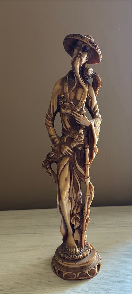 Vintage Chinees Beeld / Oude Wijze Man – Ivorine Kunsthars, Verzamelen, Ophalen of Verzenden, Gebruikt