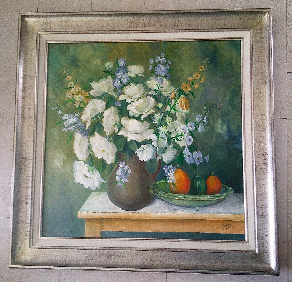 Bloemenweelde in vaas ca. 1980 - gesigneerd M. Laan, Ophalen, Doek, Stilleven, Impressionistisch