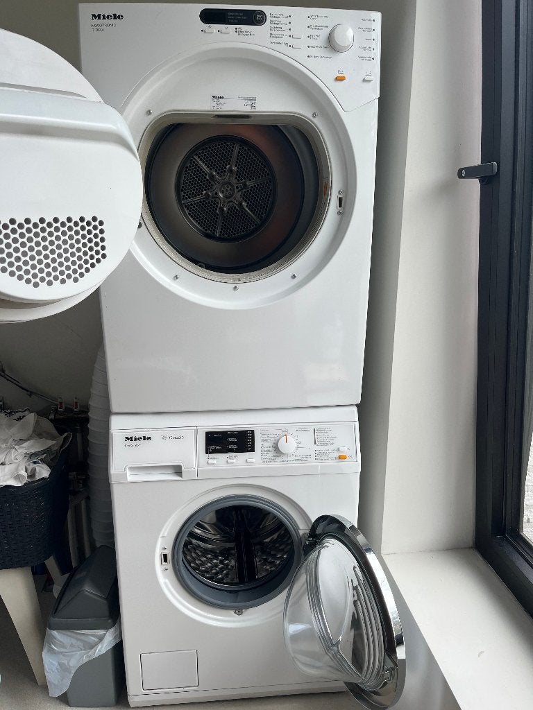 Wasmachine en droogkast Miele, Elektronische apparatuur, Wasmachines, Ophalen, Gebruikt, Handwasprogramma, 90 tot 95 cm