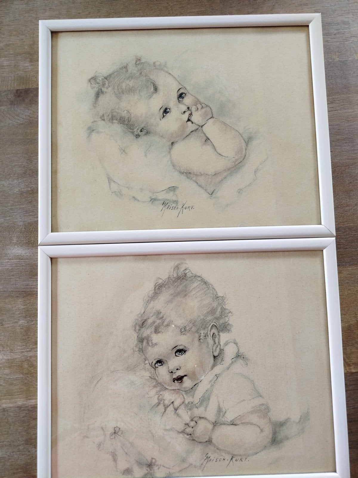 Set van 2 vintage babyportretjes – Erna Maison-Kurt, Ophalen, Tekening
