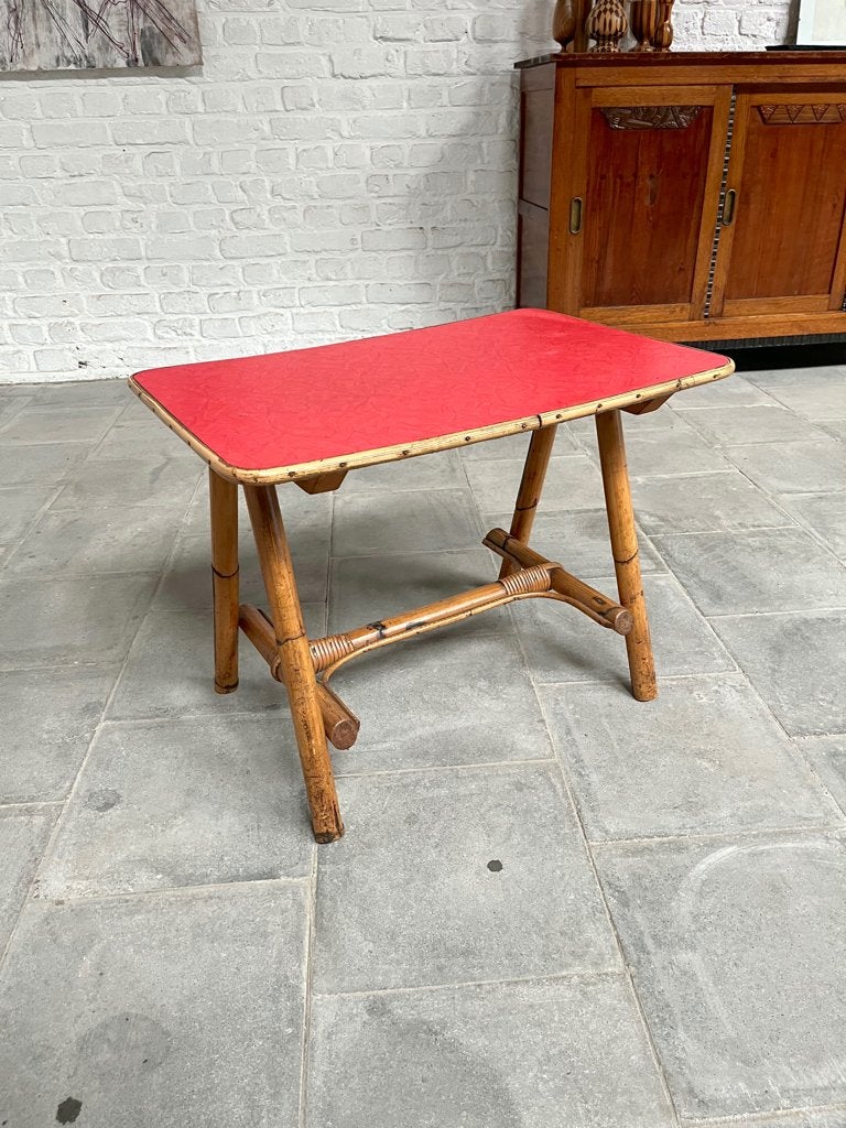 Klein rotan vintage tafeltje., Ophalen, Gebruikt, Overige houtsoorten