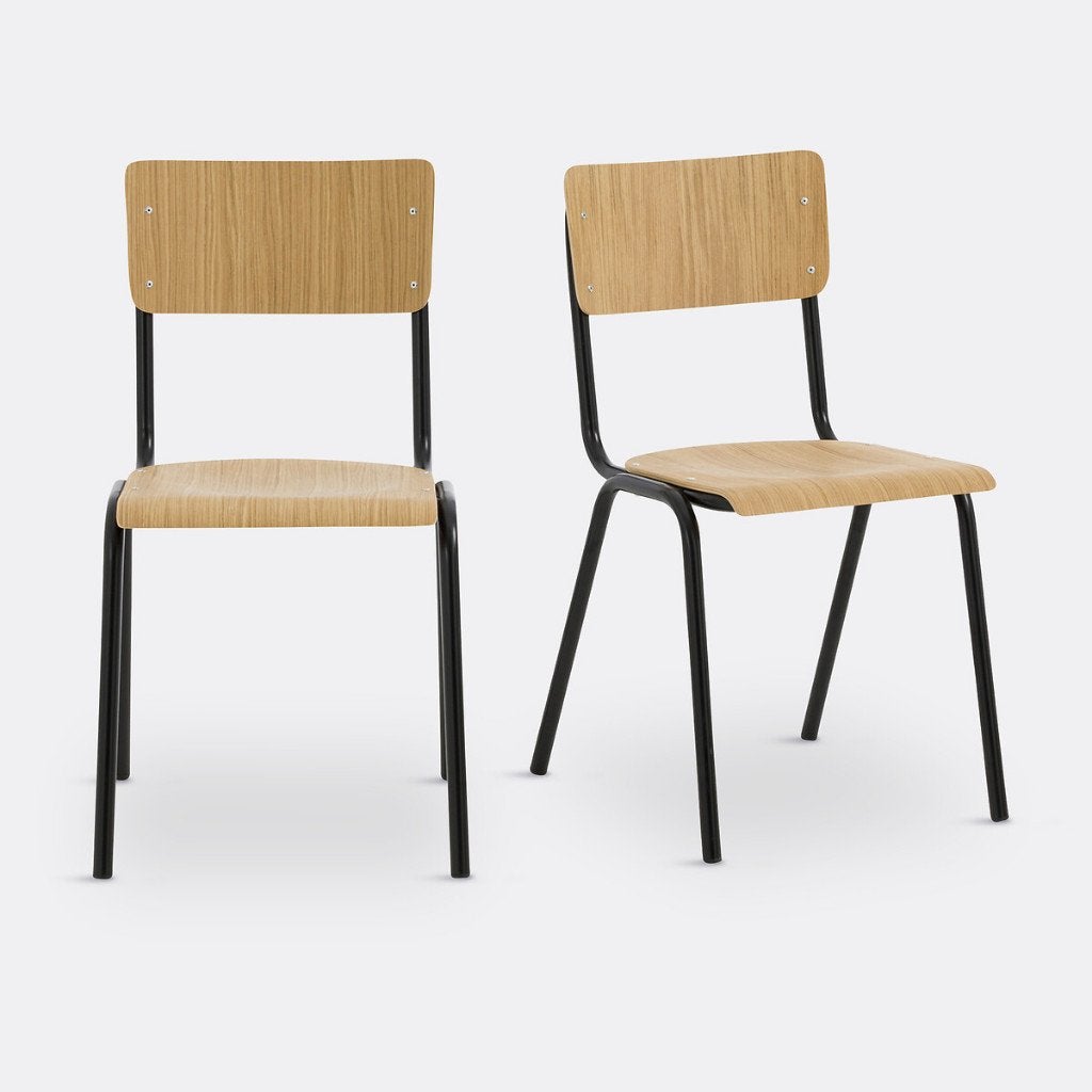 Chaises Scolaires Empilables Hêtre et Chêne (4X), Huis en Inrichting, Stoelen, Ophalen, Zwart, Zo goed als nieuw, Vier