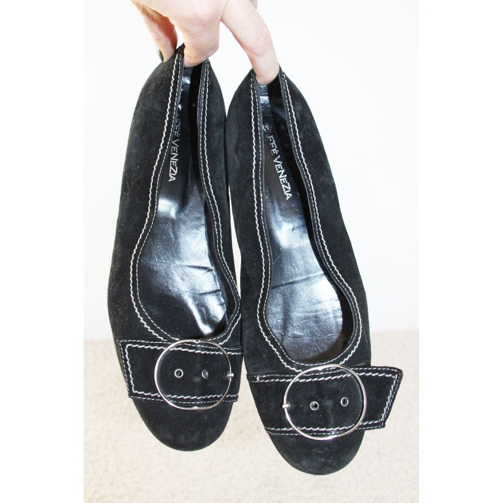 Suede Caffè Venezia Ballerinas s12 (Maat 42) € 60,-, Kleding | Dames, Caffè Venezia, Zwart, Zo goed als nieuw, Ballerina's