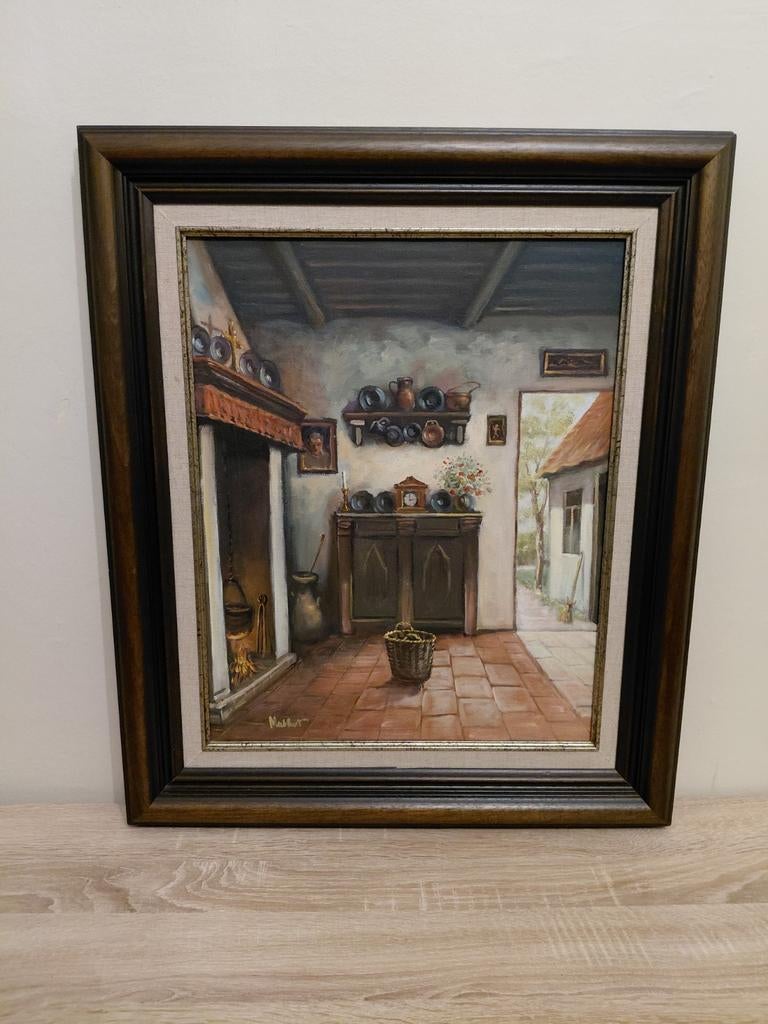 Schilderij Mathot in antieke lijst, Huis en Inrichting, Woonaccessoires | Spiegels, Ophalen