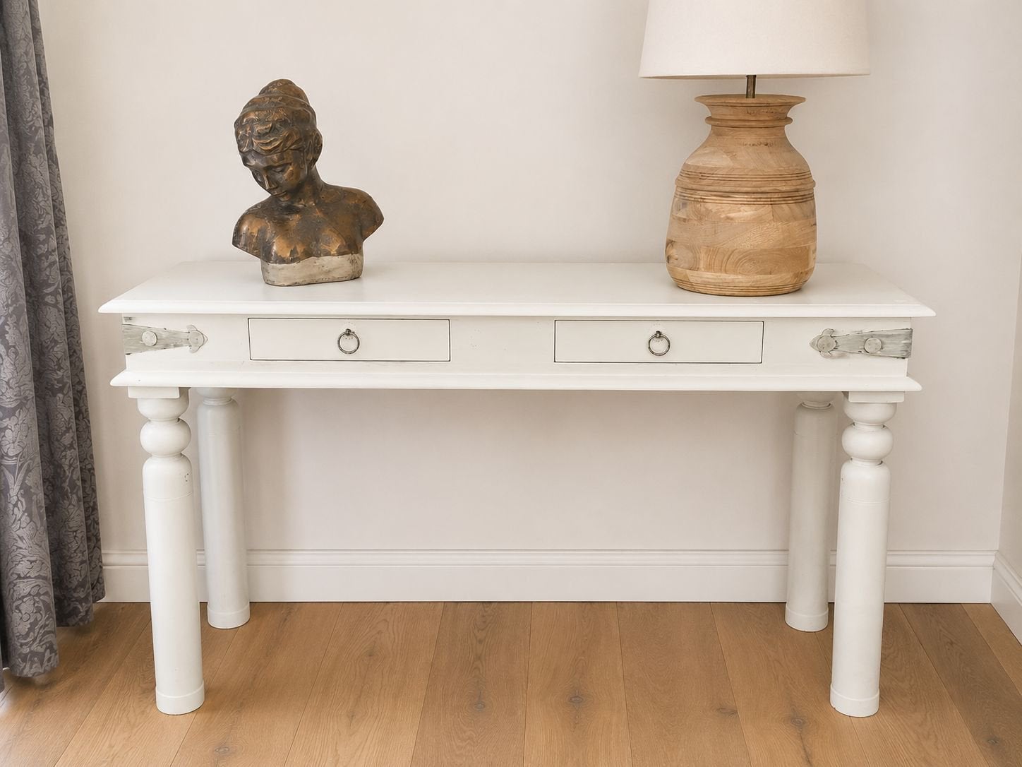 Witte landelijke sidetable / consoletafel met 2 lades, Huis en Inrichting, Ophalen, Gebruikt