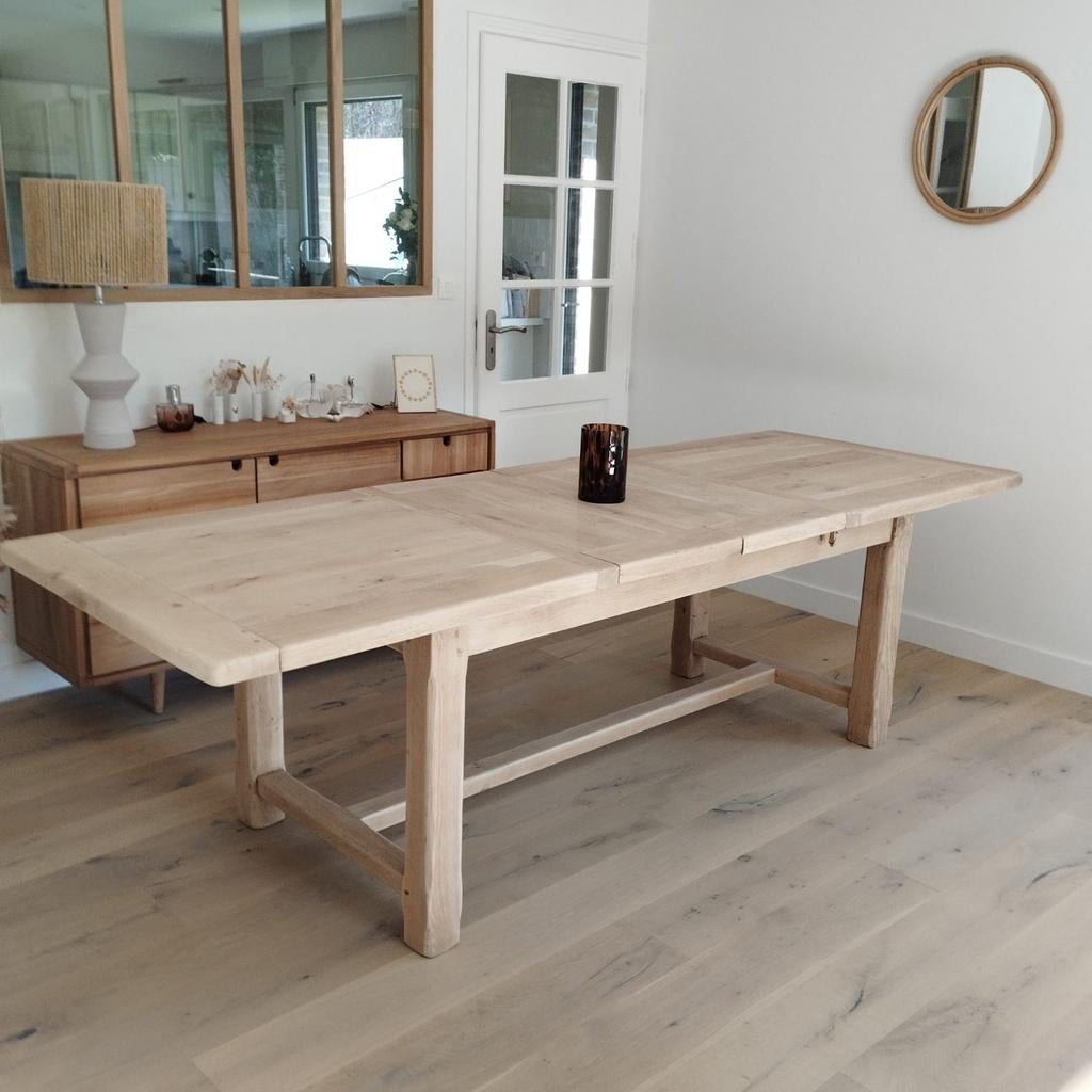 Table de ferme 2m90 chêne massif avec rallonges, Chêne