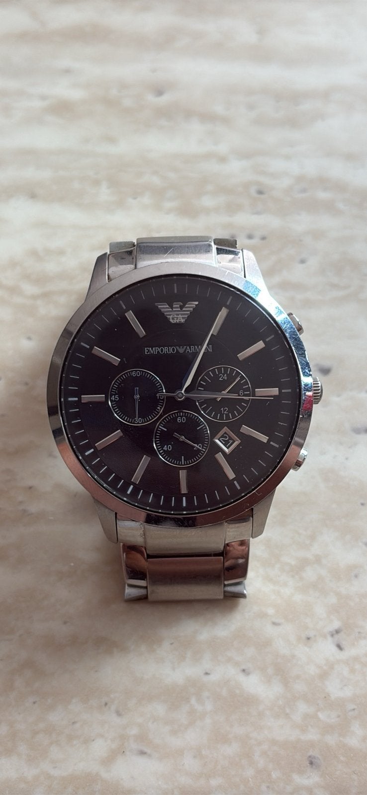 Emporio Armani AR2460 Renato Chronograaf (46 mm) Zilv-zwart, Bijoux, Sacs & Beauté, Montres | Hommes, Montre-bracelet, Autres marques