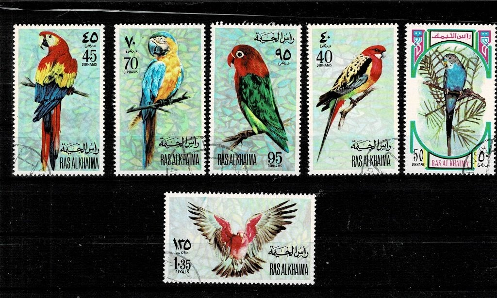 AZIË V.A.E. RAS AL KHAIMA VOGELS 6 POSTZEGELS GESTEMPELD, Ophalen, Gestempeld