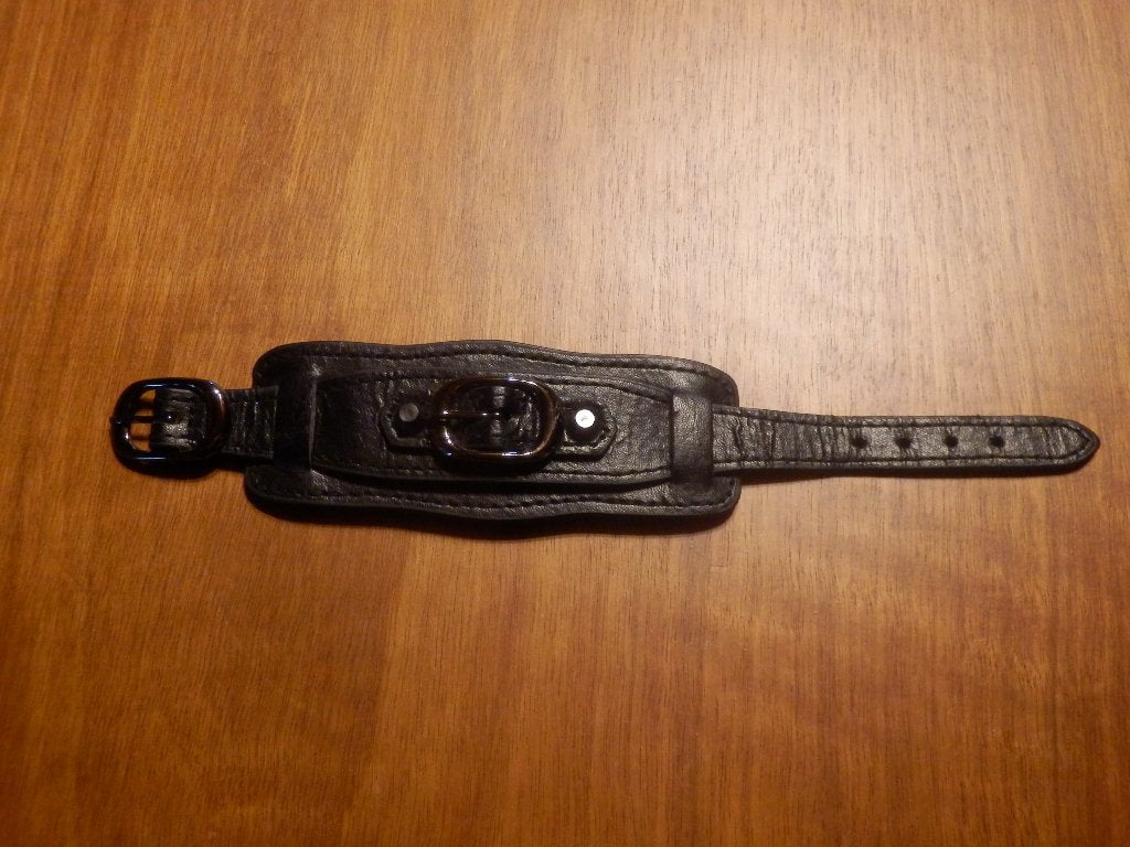 (9) -bracelet noir en cuir = neuf =, Handtassen en Accessoires, Ophalen of Verzenden, Nieuw, Zwart, Leer