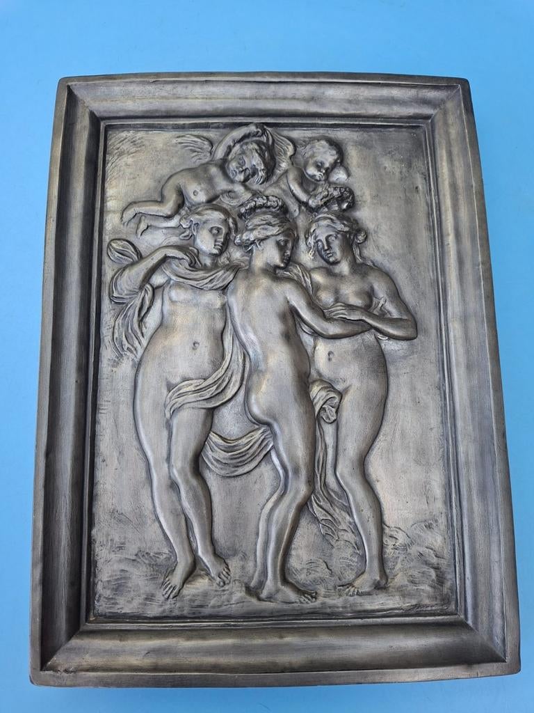 Tinnen beeld met kader, Antiek en Kunst, Antiek | Tin, Ophalen