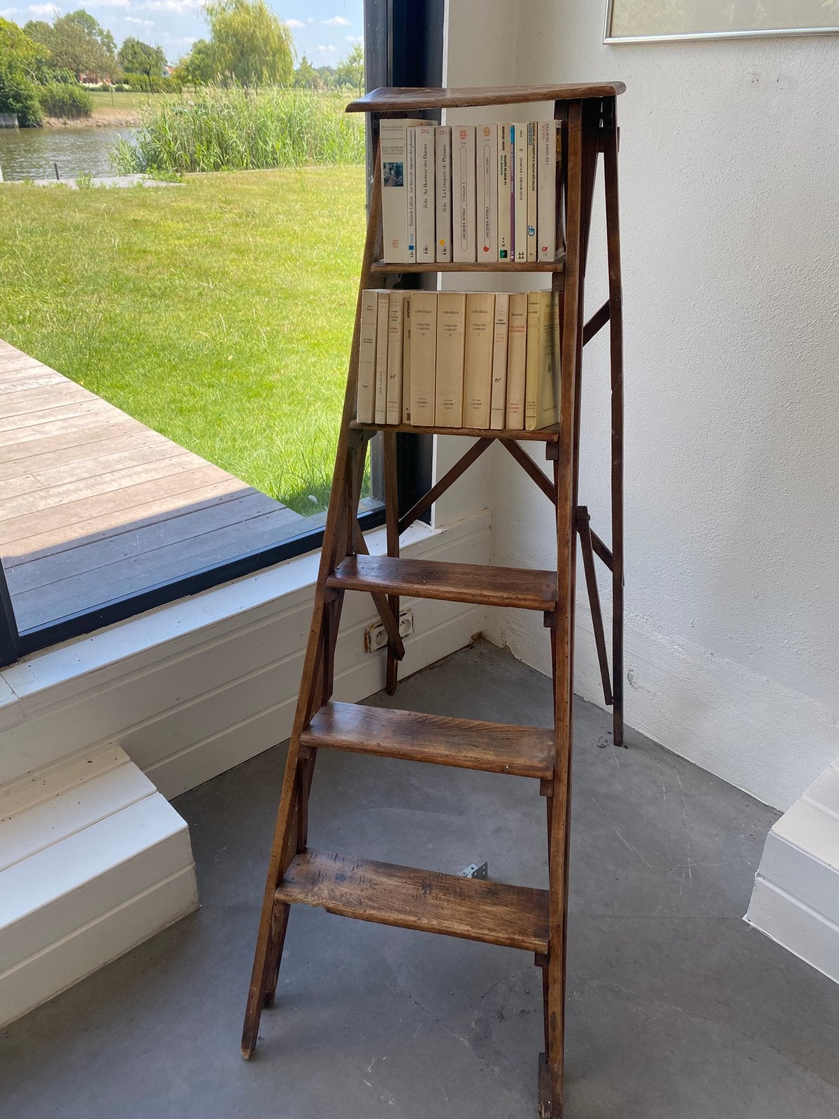 Vintage Houten Trapladder / Bibliotheektrap, Ophalen