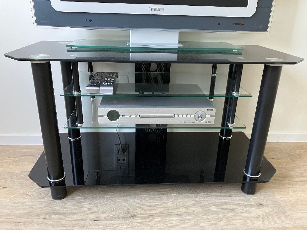Meuble TV moderne en verre en bon état !, 25 à 50 cm, Moins de 100 cm, Comme neuf, Enlèvement