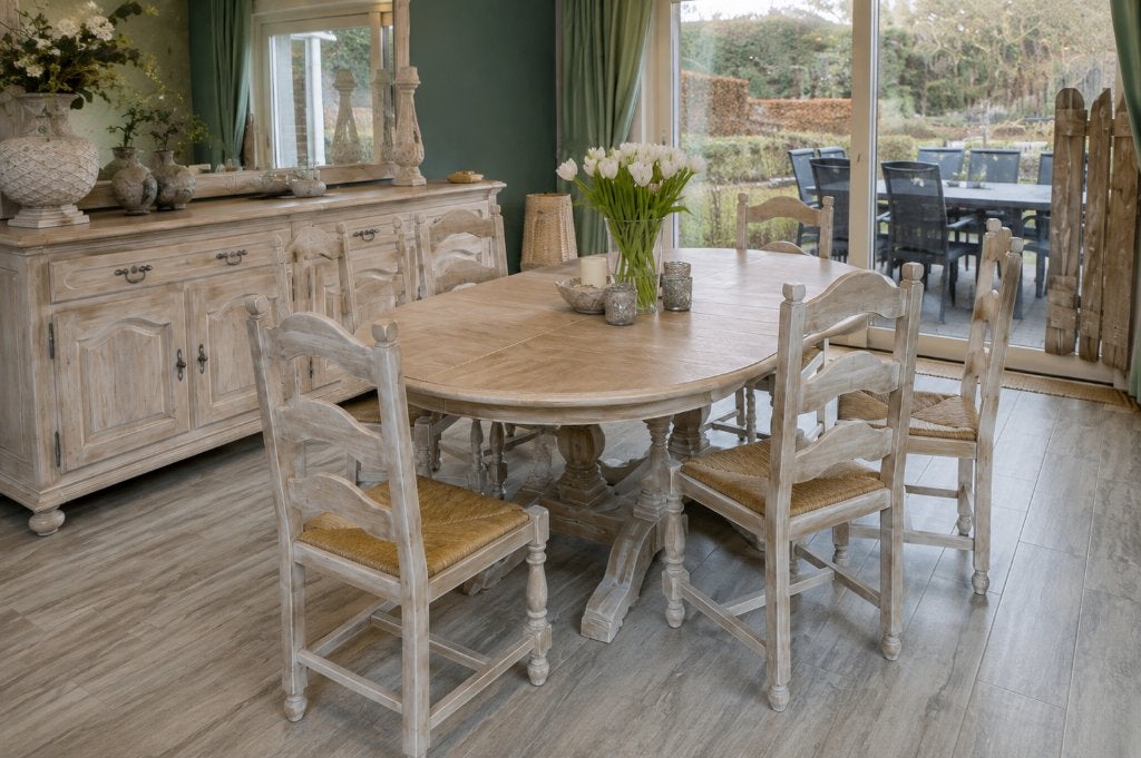 Complete eiken eetkamer-tafel-6stoelen-dressoir en spiegel, Ophalen