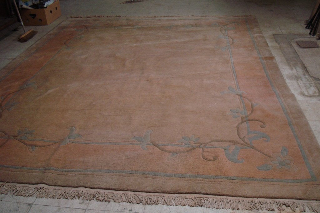 beize wolle tapijt met orchidee motief, Maison & Meubles, Ameublement | Tapis & Moquettes, 200 cm ou plus, 200 cm ou plus, Enlèvement