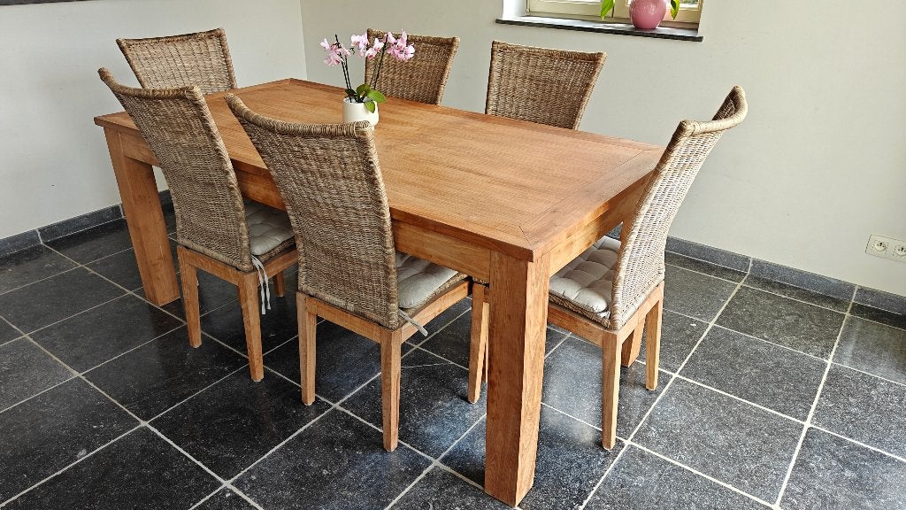 6 Chaises Teck Rotin, Maison & Meubles, Chaises, Brun, Enlèvement, Osier ou Rotin, Cinq, Six Chaises ou plus