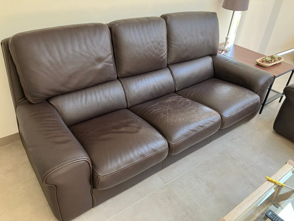 Salon cuir marron 5 places, Ophalen, Gebruikt, Leer, Rechte bank
