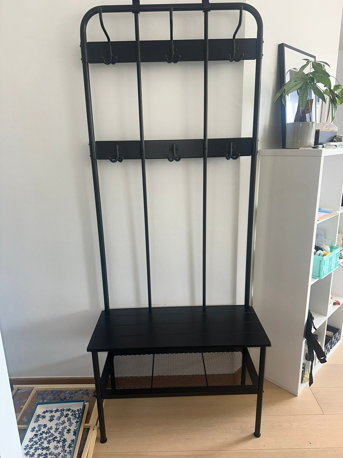 Porte-manteau et banc noirs avec rangement chaussures Ikea, Enlèvement, Comme neuf