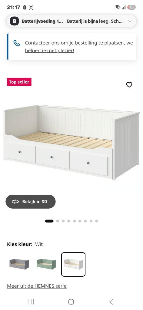 Hemnes Ikea uittrekbaar bed, Ophalen, Verstelbaar, Eenpersoons, Wit