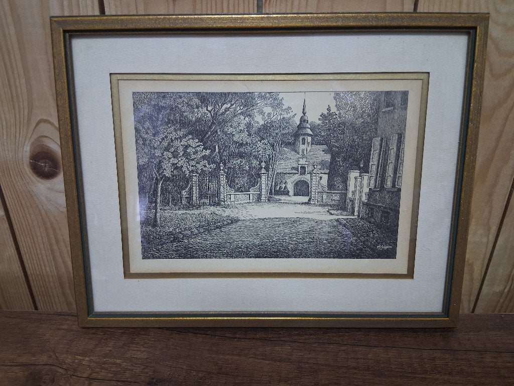 Gravure Albert Gustave Grégoire, Antiquités & Art, Enlèvement ou Envoi, Paysage, Gravure, 25 cm