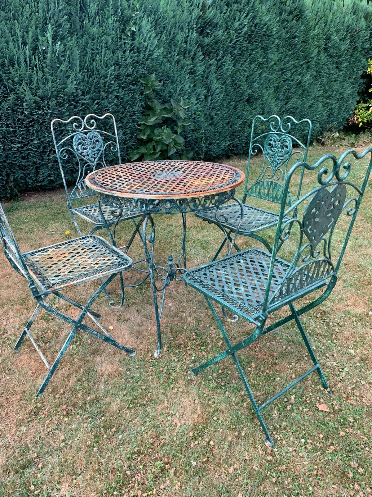 Smeedijzer - tafel en 4 stoelen, Jardin & Terrasse, Enlèvement, Utilisé, Autres matériaux, Sets de jardin