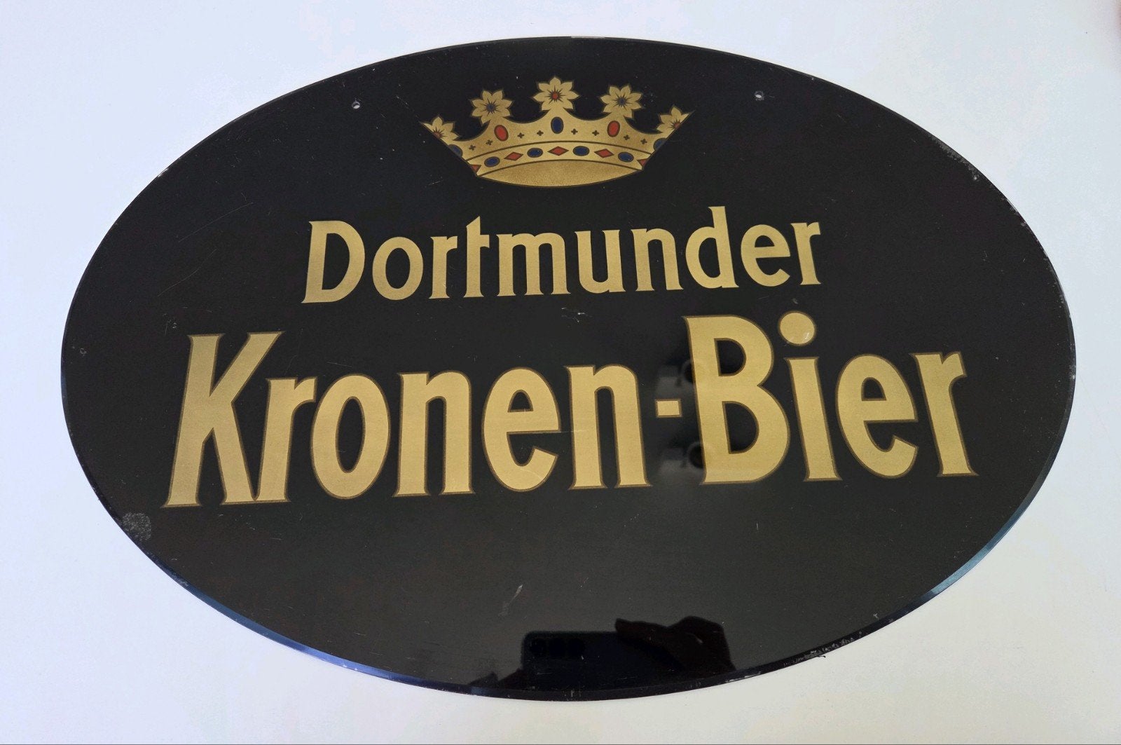 Reclamebord Dortmunder Kronen-Bier (glas) (50cm x 35cm), Antiek en Kunst, Antiek | Glaswerk en Kristal, Ophalen