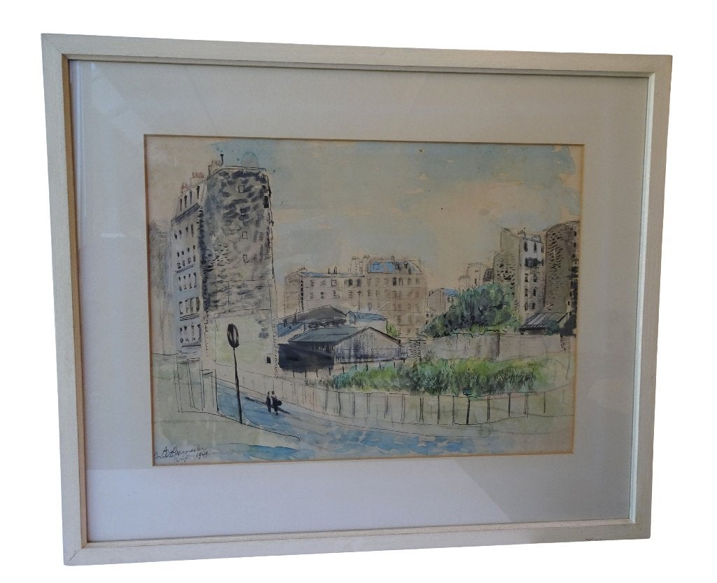Veilinghuis Oranje, Stadsgezicht Parijs A. van den Brandeler, Ophalen, Gedateerd, Expressionistisch, Aquarel